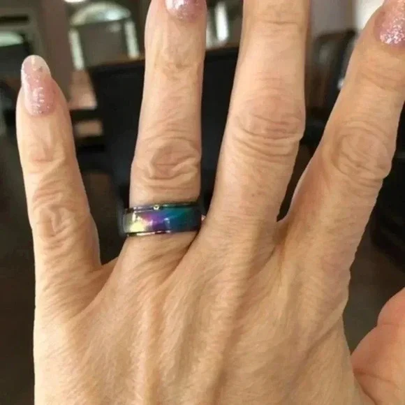 Iridescent Multicolor Rainbow Stainless Steel Band Ring NWT - Picture 7 of 7